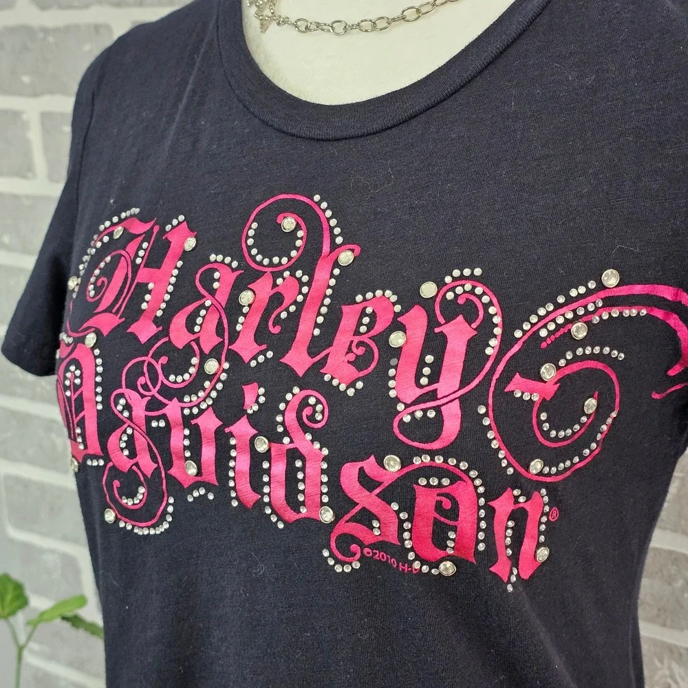 Harley Davidson Black‎ Widow Rhinestone T-Shirt Women's M Port Charlotte Florida